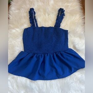SHEIN Cobalt Blue Smocked Peplum Tank
